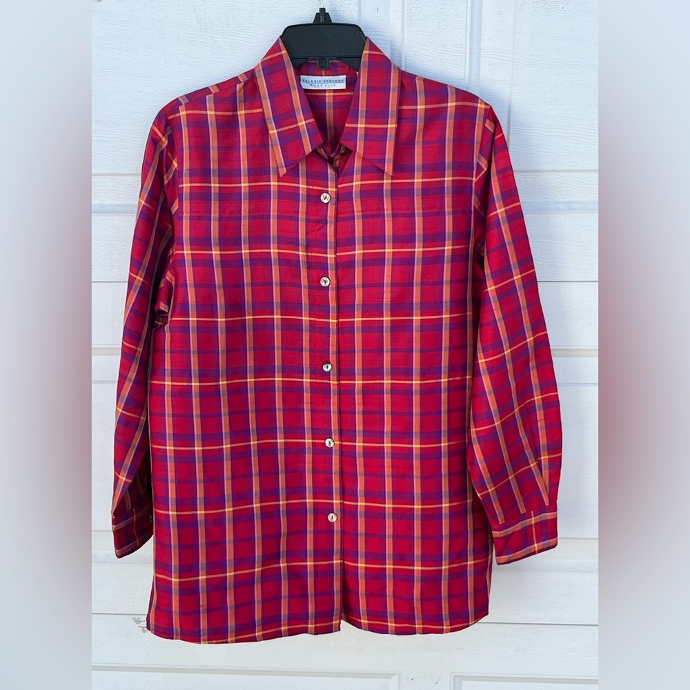 Women's Valerie stevens stripes pure silk button front  top M